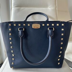 MICHAEL Michael Kors Dark Blue Tote with Gold Studs
